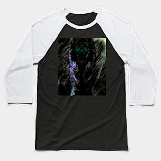 Portrait, digital collage and special processing. Men's back. Mystic. Energy waves. Green and black. Baseball T-Shirt